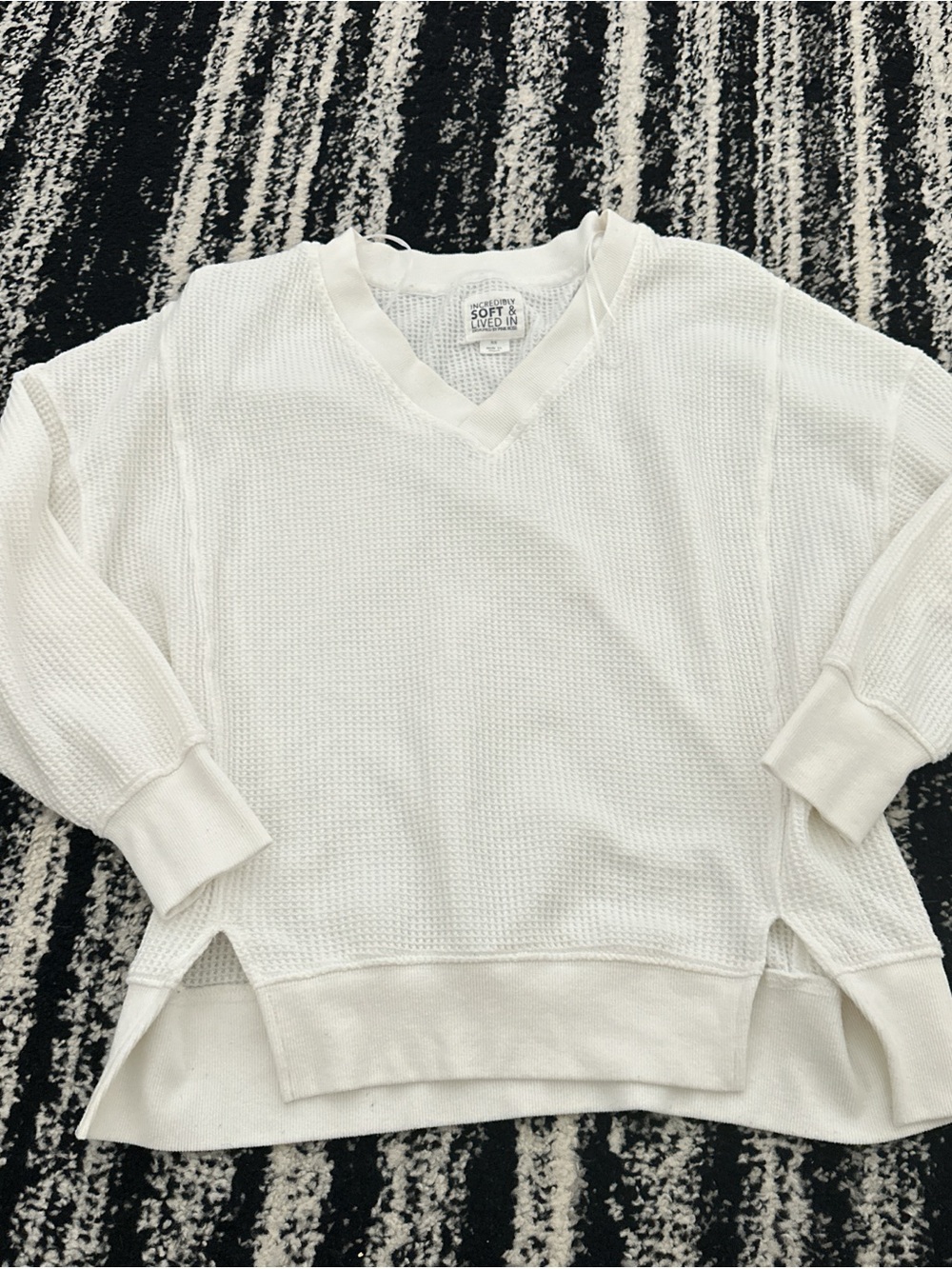 Pink Rose White V-Neck Waffle Knit Sweater